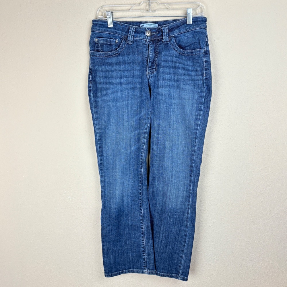 Lee Womens 8 Short Jeans Blue Slender Secret Straight Leg Embellished